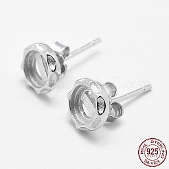 925スターリングシルバー製スタッドピアスパーツ  フラットラウンド  銀  7x1.5mm  トレイ：5mm  ピン：0.6mm&nbsp;STER-F032-06S