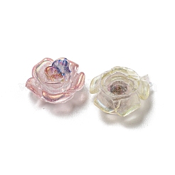 蓄光透明樹脂カボション  暗闇で光るグリッターパウダー入りの花  ミックスカラー  9x9.5x4.5mm&nbsp;RESI-D013-05B