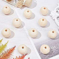 Круглые бусины из натурального необработанного дерева WOOD-PH0008-91-30mm