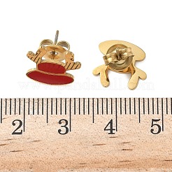 Серьги-гвоздики с изображением лося из нержавеющей стали 304 с рождественской тематикой и эмалью&nbsp;LS-EJEW-Z139-01G