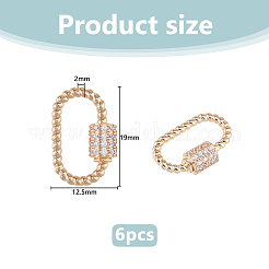 6 Stück Messing Micro Pave klare Zirkonia Schraubkarabiner Verschluss Charms&nbsp;KK-DC0005-01