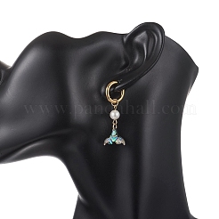 Pendientes de aro de acero inoxidable 202 con concha de paua&nbsp;EJEW-JE06964-01