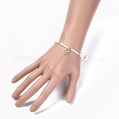 電気めっきガラス編組ビーズブレスレット  真鍮パーツとナイロン糸  宗教  ハムサ手/ファティマの手/ミリアムの手  ゴールドカラー  2-1/4インチ〜3-3/8インチ（5.65~8.65cm）&nbsp;BJEW-JB04311-02