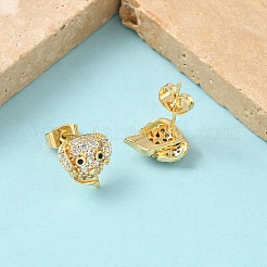 Серьги-гвоздики с прозрачными кубическими цирконами и микропаве из латуни для собак&nbsp;EJEW-Z144-01G