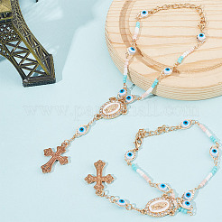 2-teiliges Charm-Armband-Set aus Legierung und Messing mit Kreuz&nbsp;BJEW-DR0001-04