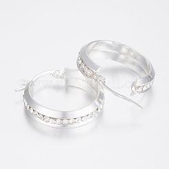 304ステンレススチールフープピアス  ラインストーン付き  銀色のメッキ  24.5x23x6mm  ピン：1x0.8mm&nbsp;EJEW-H332-08S