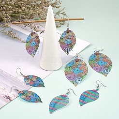 4 пара 4-х стильных висячих серег из нержавеющей стали с полыми листьями&nbsp;EJEW-SZ0001-35