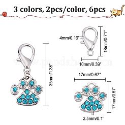 6 шт. 3-цветный сплав со стразами подвеска украшение HJEW-CA0001-26
