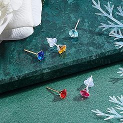 48個 6スタイル 304ステンレススチール プロングイヤリングセッティング  スタッドピアスパーツ  48個のプラスチック製イヤーナット付き  ミックスカラー  8個/スタイル&nbsp;STAS-UN0027-42