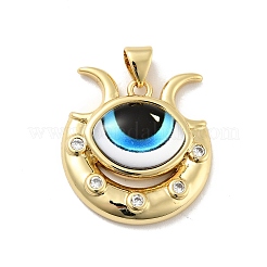 Oeil avec lune pendentifs en laiton micro pavé de zircons cubiques clairs&nbsp;KK-G419-12G-04