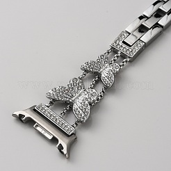 合金製ラインストーン付き蝶の腕時計バンド  時計アクセサリー用  プラチナ  172x30.5x4.5mm&nbsp;FIND-SZC0022-016B