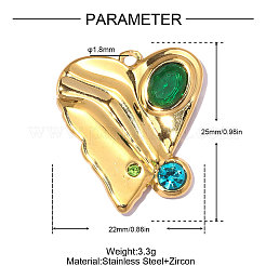 Pendentifs en acier inoxydable 304 texturé sertis de zircones cubiques&nbsp;STAS-OY014-51G-01