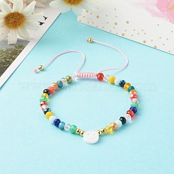 ママと娘のための電気メッキガラスナイロン糸編みビーズブレスレット  ナチュラルシェルビーズ付き  笑顔  ピンク  内径：2.01~3.07インチ（51~78mm）  1.69~2.64インチ（43~67mm）  2個/セット&nbsp;BJEW-JB06359-04