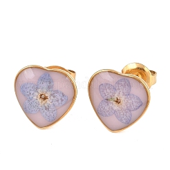 Серьги-гвоздики в форме сердца из эпоксидной смолы&nbsp;EJEW-P339-01G