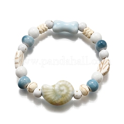 Bracelets extensibles en perles de porcelaine faites à la main et en perles de howlite synthétiques pour femmes&nbsp;BJEW-D307-01B