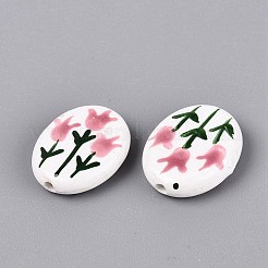 Perles ovales en porcelaine peintes à la main en forme de tulipe&nbsp;PORC-N012-11B