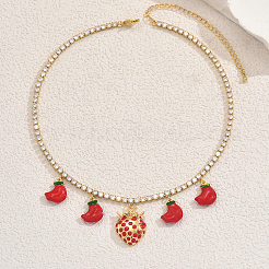 Дизайн в форме сердца латунный прозрачный кубический цирконий теннисная цепочка клубника банан кулон нагрудник ожерелья для женщин GI1549