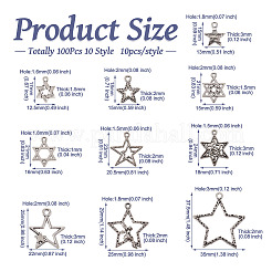 100個10スタイルチベットスタイルアロイペンダント  スター  アンティークシルバー  17~37.5x12.5~35x1.5~2mm  穴：1.6~3mm  10個/スタイル&nbsp;TIBEP-TA0001-10