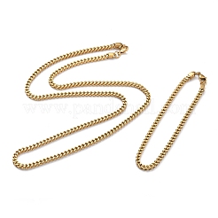304ステンレススチールロープチェーンブレスレット＆ネックレスジュエリーセット  カニカン付き  ゴールドカラー  23-5/8インチ（60cm）  9-1/8インチ（23cm）  3mm&nbsp;SJEW-I206-03A-G