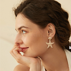 3 пара двухцветных серег-гвоздиков в форме морской звезды из сплава с пластиковыми жемчужными бусинами&nbsp;EJEW-FI0002-95