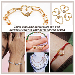 4 шт. латунные подвески-карабинчики с микропаве из прозрачного кубического циркония в форме сердца KK-NB0003-51