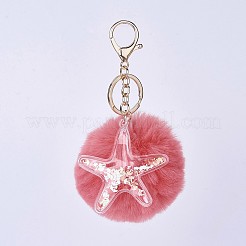 ポンポンボールキーチェーン  合金製カニカン付き  鉄のキーリングとチェーン  プラスチックパーツ  ヒトデ/海星  ゴールドカラー  ミックスカラー  125~127mm&nbsp;KEYC-L025-A-G