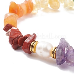 Perlen-Stretcharmband mit gemischten Edelsteinsplittern und Naturperlen&nbsp;BJEW-JB08166-02