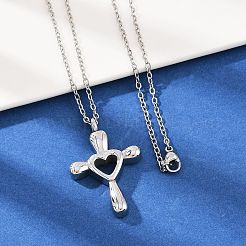 304 нержавеющая сталь кулон в форме сердца крест урна для праха домашних животных ожерелья&nbsp;LS-NJEW-S455-05P