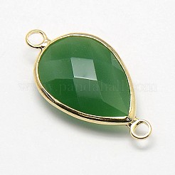 ゴールデントーン真鍮ガラスティアドロップリンクコネクター  シーグリーン  21x11x5mm  穴：2mm&nbsp;GLAA-J010A-HF22-G