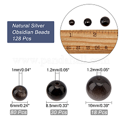 128 шт. 3-х размеров натуральные серебряные обсидиановые бусины&nbsp;G-CA0001-36
