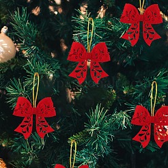 不織布の蝶結びペンダント装飾  クリスマスツリーの吊り下げ飾り用  レッド  65x65mm  5個/セット&nbsp;PW-WG56556-01