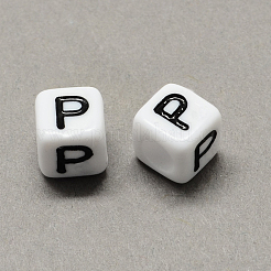 Perles européennes de lettre en acrylique à gros trou&nbsp;SACR-Q103-6mm-01P