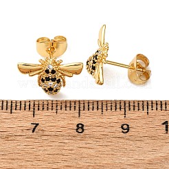 Серьги-гвоздики в виде пчел с микропаве из кубических цирконий из латуни EJEW-K267-42G