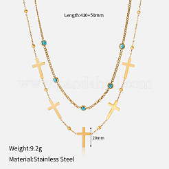 Collares de doble capa con cadena de eslabones cruzados de acero inoxidable 304 para mujer&nbsp;WGC9DBF-01