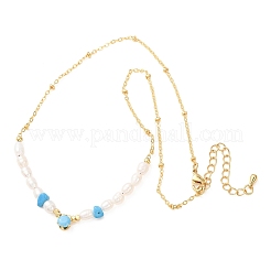 Colliers de perles de turquoise synthétique et de perles de riz naturelles&nbsp;GG-CBA3297-15G-D