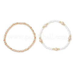 2 шт. браслет из натуральных окаменелостей и круглых стеклянных бусин&nbsp;BJEW-JB13308