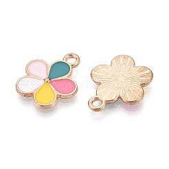合金とエナメルのペンダント  花のチャーム  ゴールドカラー  カラフル  16.5x14x2mm  穴：1.8mm&nbsp;X-ENAM-T021-45G