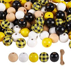 200個の木製ビーズ  ジュートコードを束ねる  DIYストレッチブレスレット検索キット用  きいろ  ビーズ：200PCS&nbsp;DIY-SZ0003-33A