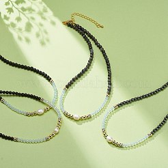 Collana da donna con pietre preziose e perle naturali opalite&nbsp;NJEW-JN03976