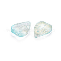 透明スプレー塗装ガラスチャーム  グリッターパウダー付き  花弁  ダークターコイズ  12x9x3mm  穴：1.2mm&nbsp;GLAA-S190-020A-04