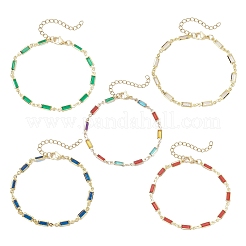 Браслеты из латунных стеклянных прямоугольных цепочек для женщин BJEW-JB12531