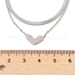 201 нержавеющая сталь кулон в форме сердца любовь двухслойные ожерелья для женщин&nbsp;LS-NJEW-D307-03P