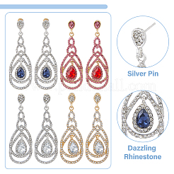 4 пара двухцветных сережек-гвоздиков в форме капли со стразами EJEW-FI0002-42