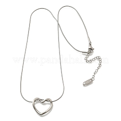 Collares de cadena de serpiente con colgante de corazón hueco de acero inoxidable 201 para mujer&nbsp;LS-NJEW-B124-02P