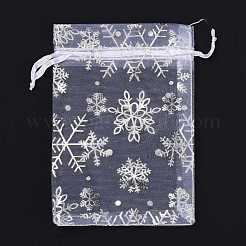 黄金の雪片プリントオーガンジー梱包袋  祝祭日クリスマスの日  長方形  銀  12x10cm&nbsp;OP030Y-10x12-03