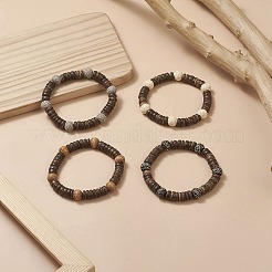 Расписной браслет из натурального дерева и кокосового бисера для мужчин и женщин&nbsp;BJEW-JB09318