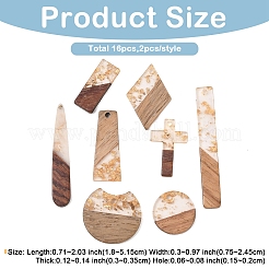 16pcs 8 Farben transparente Harz- und Walnussholzanhänger&nbsp;RESI-YW0006-23