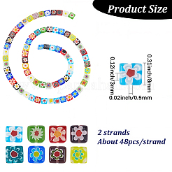 2 Strang quadratische handgemachte Millefiori-Glasperlenstränge&nbsp;LK-PA0001-03