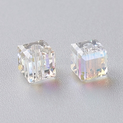 電気メッキガラスビーズ  多面カット  キューブ  ABカラーメッキ  クリスタルAB  4x4x4mm  穴：1.2mm&nbsp;RGLA-G015-C01-001AB