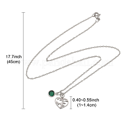 День святого Валентина 304 нержавеющая сталь и зеленое стекло дерево сердце кулон кабель цепь ожерелья для женщин&nbsp;NJEW-FS00014-05